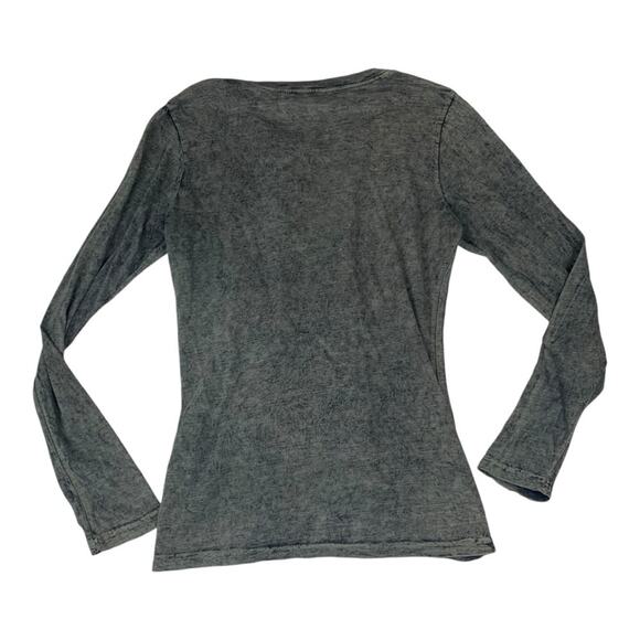 Afflicition women's medium long sleeve acid wash shirt gray black cutout mesh y2 - Picture 2 of 8